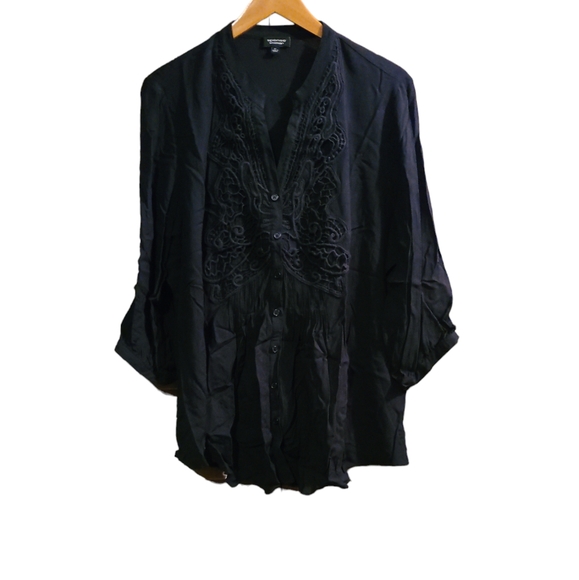 Spense Women's Black Lace 3/4 Sleeve Viscose Top Plus Sz 1X - Picture 1 of 6